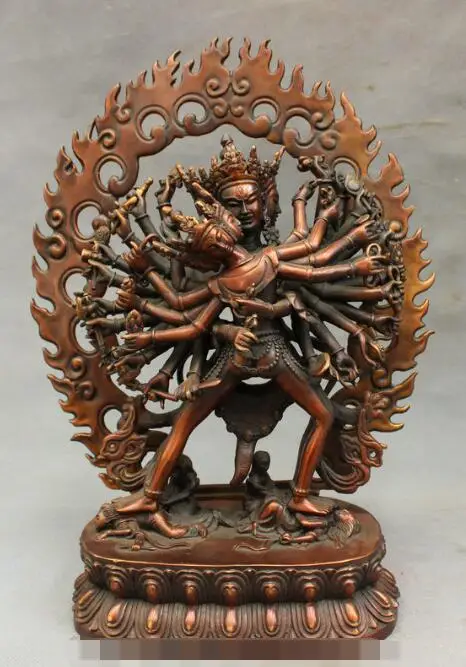 

S7096 12" Tibet Pure Bronze Buddhism Joss Yamantaka Dharma Vajrabhairava Buddha Statue D0318