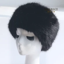 Черная меховая шапка из искусственного меха с кожаным карманом, теплая шапка, зимняя женская снежная шапка