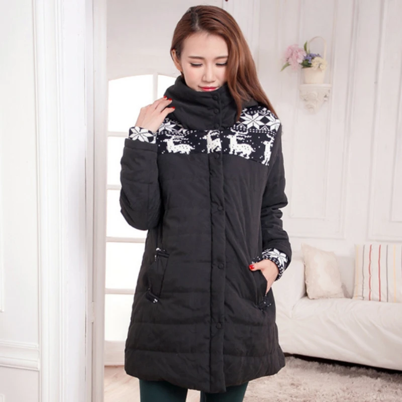 

2018 new snow deer printed winter coats jacket clothes for pregnant women pregnancy plus size XXL casual clothing outwear C45