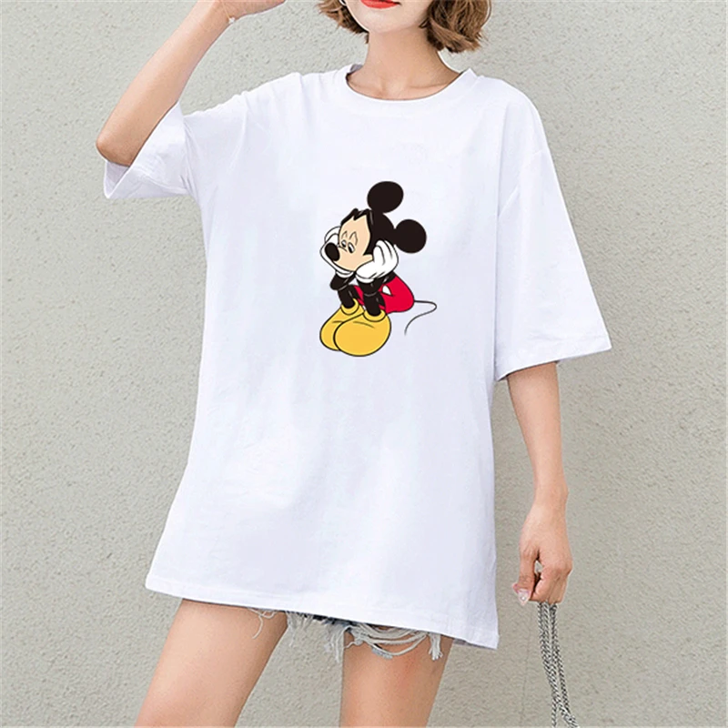 

2019 Summer Tshirt Print Streetwear Sleeve Harajuku Casual Cotton Plus Size T Shirt Graphic T Shirts Sad Mickey Women Tshirts