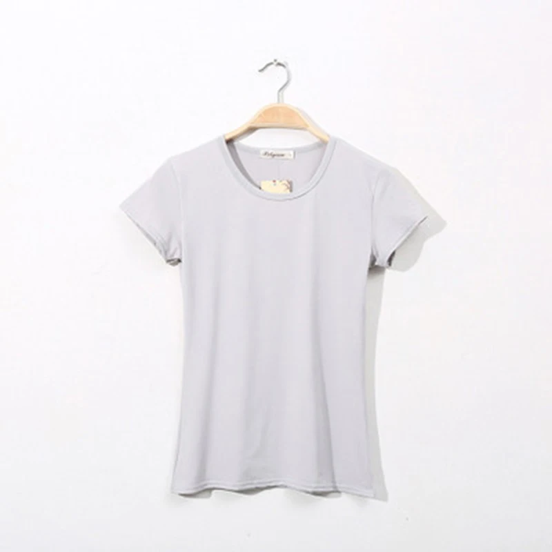 Летняя Базовая футболка, Женская Однотонная футболка с коротким рукавом и круглым вырезом, Повседневная тонкая футболка, Camiseta Feminina, черная, белая - Цвет: Gray