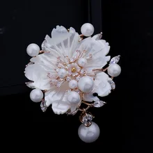 Aspecto impresionante blanco madre de la flor de la perla broches cz marquesa rose chapado en oro pistilo flor del ciruelo floral pins joyería de la vendimia
