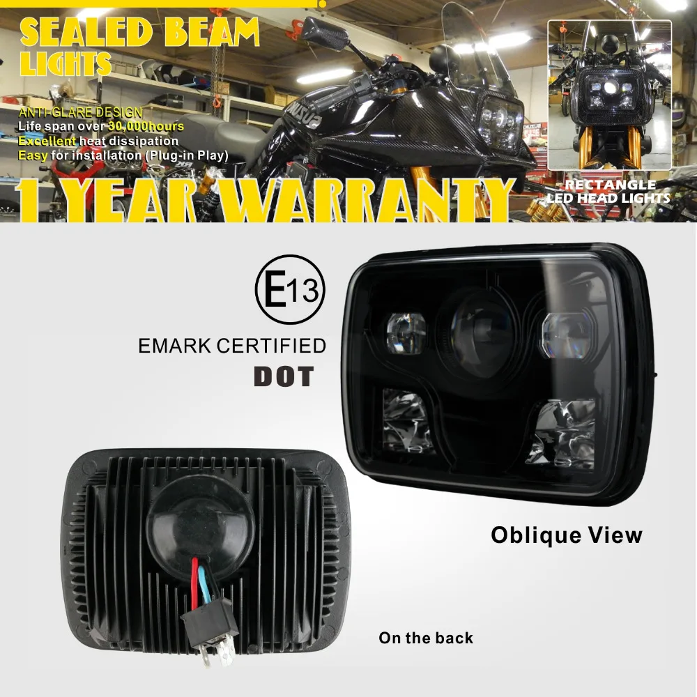 

SLDX 5.7'' X 7'' Rectangle Led Headlight Bulbs Sealed Beam High/Low Beam Black Replace Hid for Jeep Truck Pick-up IP68