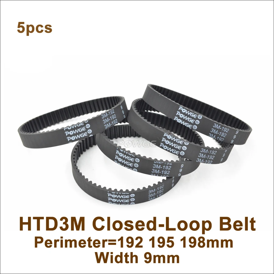 POWGE 5pcs 192 195 198 HTD 3M Timing Belt Width 9mm Perimeter 192 195