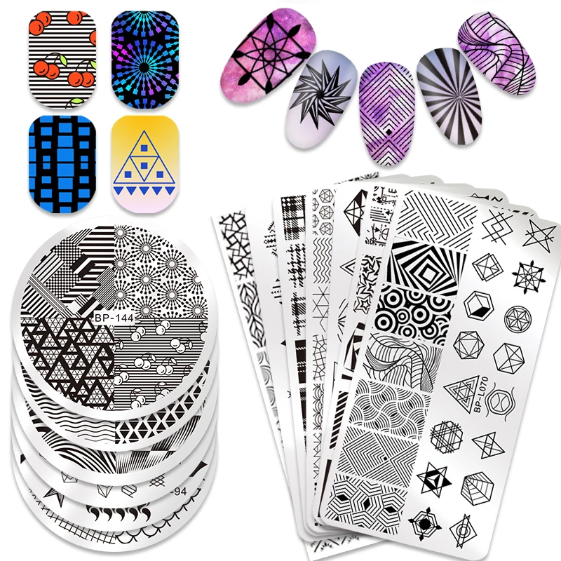 

BORN PRETTY Geometry Flower Nail Art Stamp Plate Classic Traingle Heart Template Manicure Nail Art Image Plate