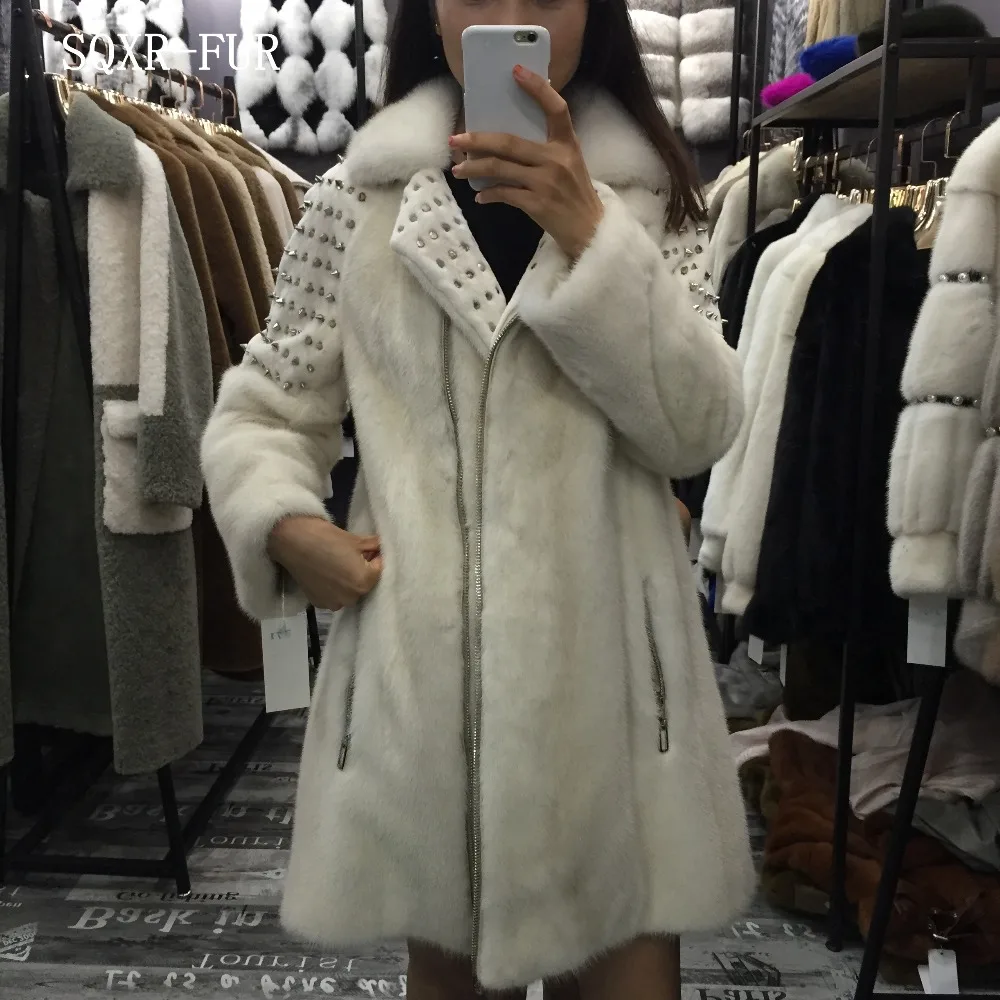 SQXR, мех настоящей норки, модная куртка для женщин, настоящая норковая ...
