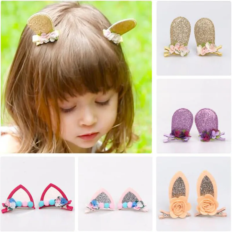 

Girls Glitter Bunny Ears Hair Clips Baby Cute Easter Bunny Bow Bobby Pins Cat Ears Barrettes Hair Accessories Children Hairpins