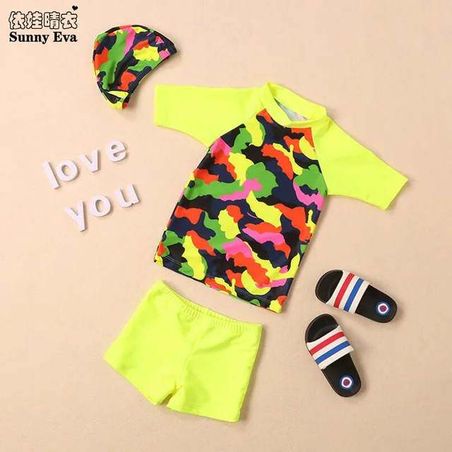 Best Offers sunny eva baby boy swimwear print bathing suit for children swimming trunks bathing clothes Children's swimsuit swimming caps