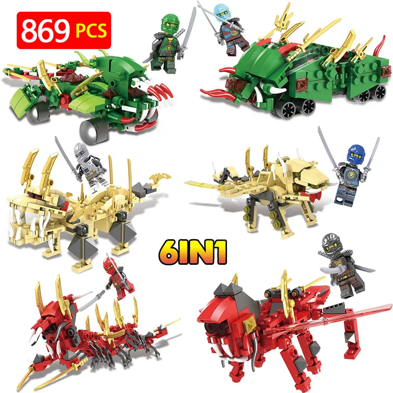 

New Technic LegoINGLYS Ninjagoed Dragon Movie Building Blocks Mini Action Figures Plastic 6 In 1 Bricks Toys For Children