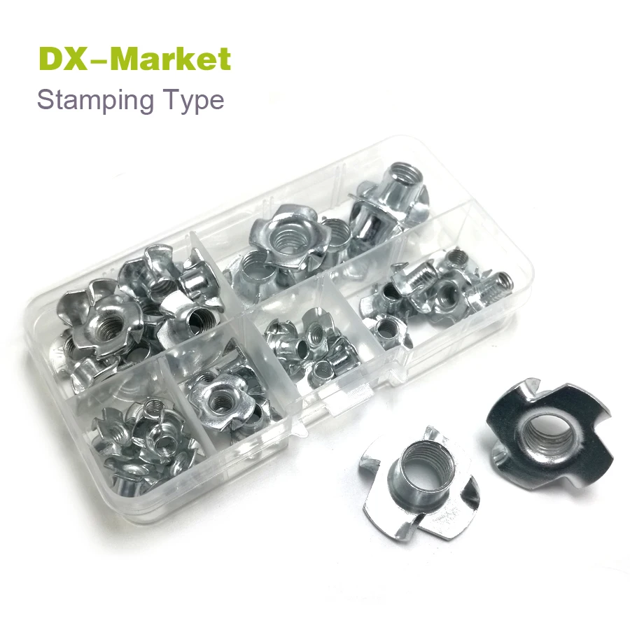 

m3-m10 stamping T nut kit , 50pcs/kit wood furniture insert T-nut , din1624 four prongs claw nut, Furniture fasteners nuts T0207