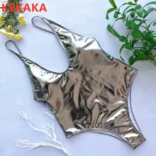 KEKAKA, сексуальный металлический, золотой, серебряный, слитный купальник,, блестящая кожа, глубокий v-образный вырез, Мягкий Монокини, купальный костюм, купальник для женщин