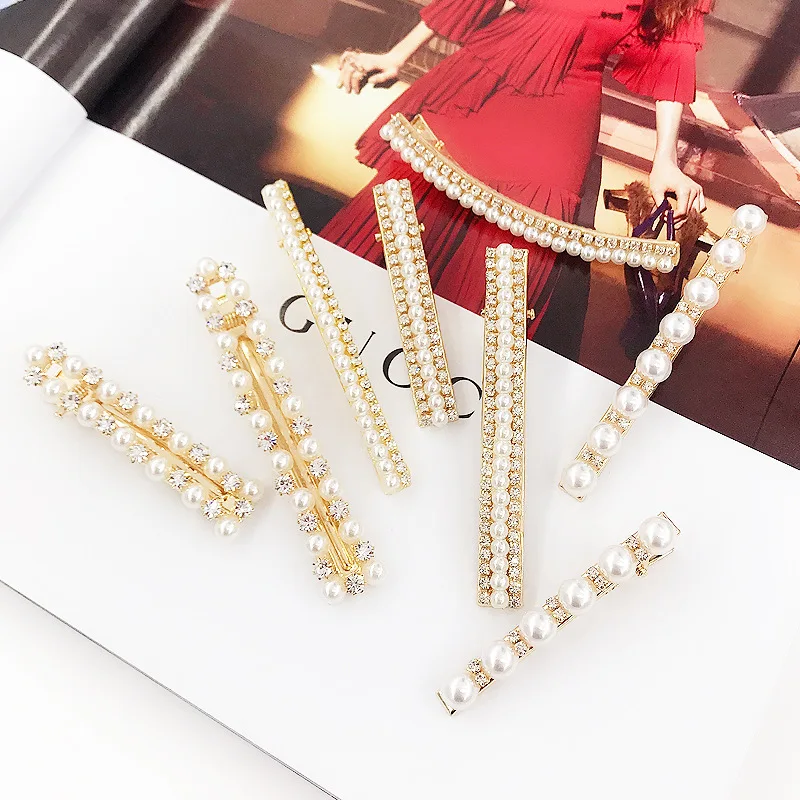 

Fashion Sweet Clips Women Girl Barrette Headwear Hair Accessories Metal Pearl Hairpins Lady Simple Hair Clip Hair Styling Tool