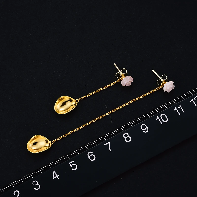 Lotus Fun Real 925 Sterling Silver Handmade Designer Fine Jewelry Sea Shell Delicate Rose Petals Uneven Drop Earrings for Women