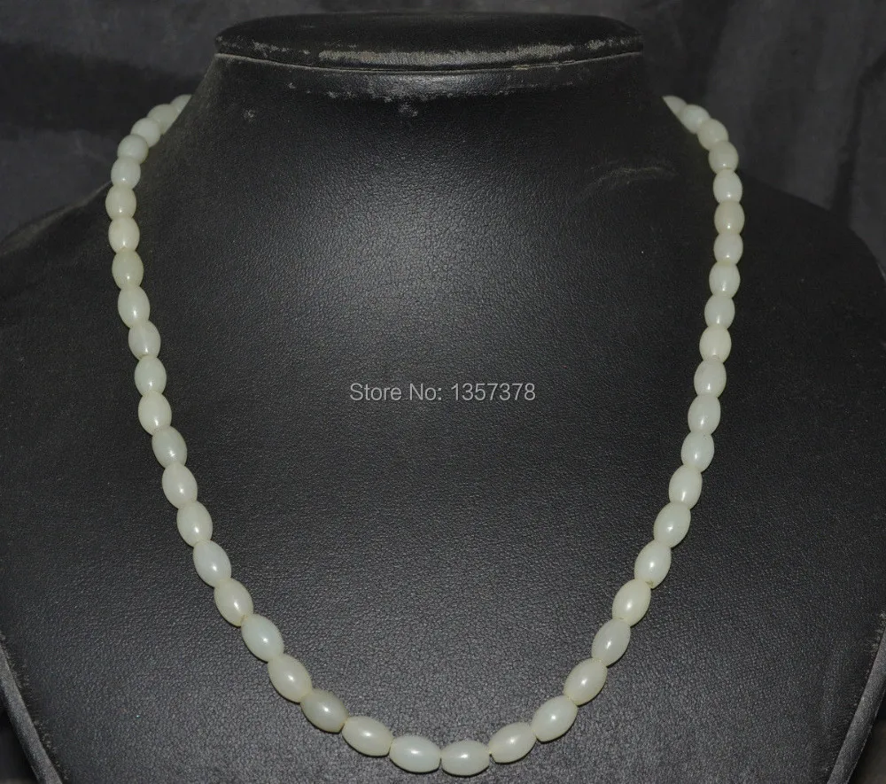 

huij 002880 Royal Chinese Nephrite Hetian White Jade Bead Necklace 18