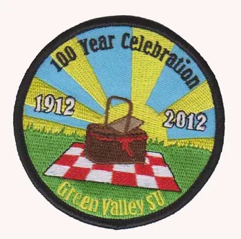

100 Year Celebration Embroidery Badge Make by Twill with Merrow Border and PVC Backing Welcome Customized MOQ50pcs free shipping