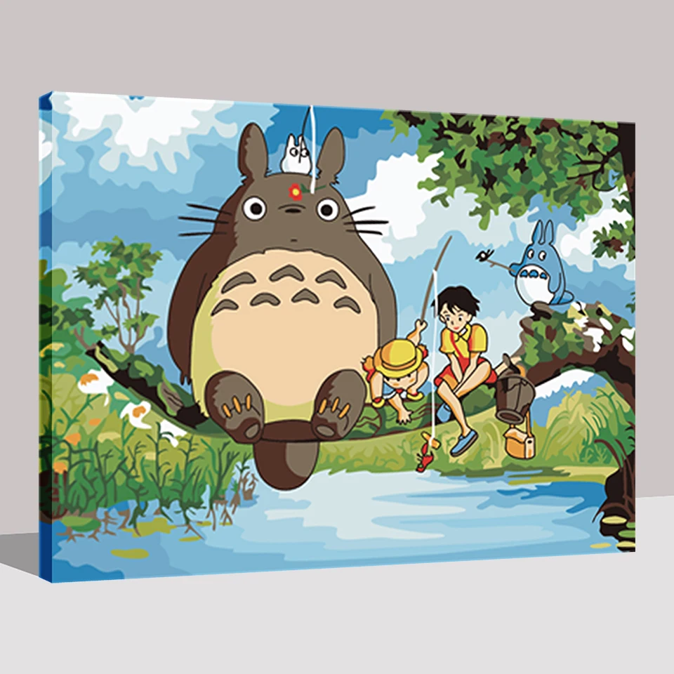 Oil-Painting-By-Numbers-DIY-Coloring-My-Neighbor-Totoro-Pictures-On-Canvas-For-Living-Room-Wall