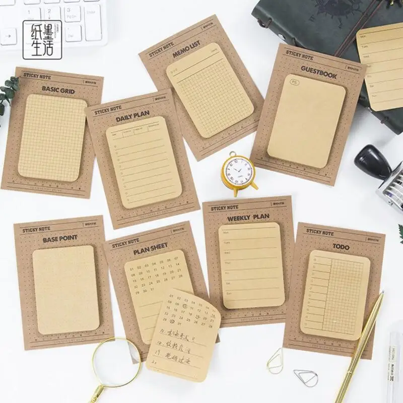 8 pcs/lot Vintage Kraft paper Memo Pad Sticky Notes Weekly Plan Paper