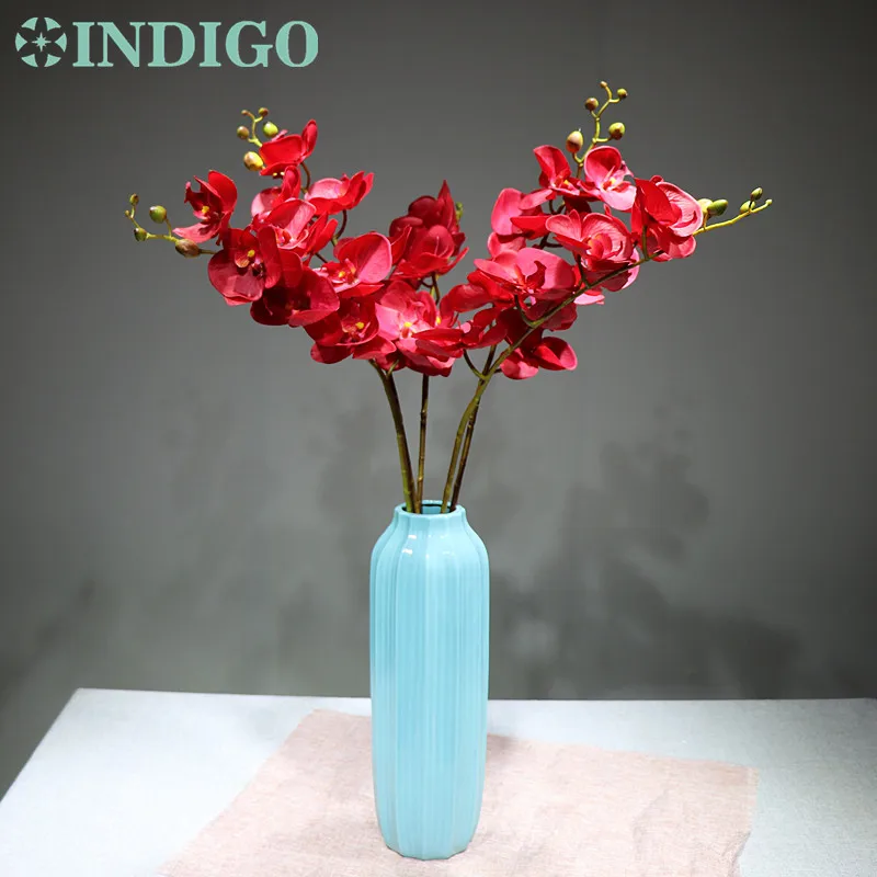 

INDIGO- Red Phalaenopsis Orchids 7 Heads Latex Real Touch Orchids Decorative Wedding Flower Orchid Floral Party Free Shipping