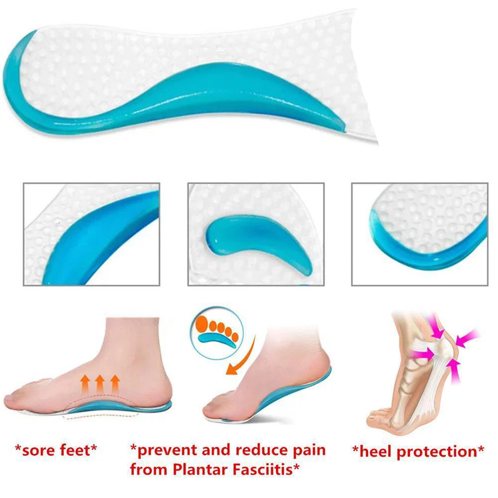 Полная длина стельки из силиконового геля для снятия боли в ногах, стельки для обуви, стельки для поддержки стопы, защита пятки, массажные стельки