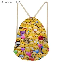 ELVISWORDS Girls Bags Funny Emoji Face Feminina Backpack Kids Small Drawstring Bag Children Travel Sport Bags