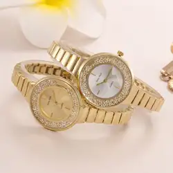 Для женщин часы Relogio цифровые весы сплав циферблат Золото Нержавеющая сталь ремешок дамы пары Кварцевые часы