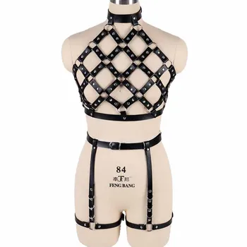 

Women Body Harness Leather Waist Belts Body Chest Caged Bralette Festival Dance Rave Costumes