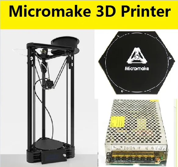 2016 Micromake 3D printer DIY  injection version of delta parallel arm Kossel pulley version with hot bed and power supply