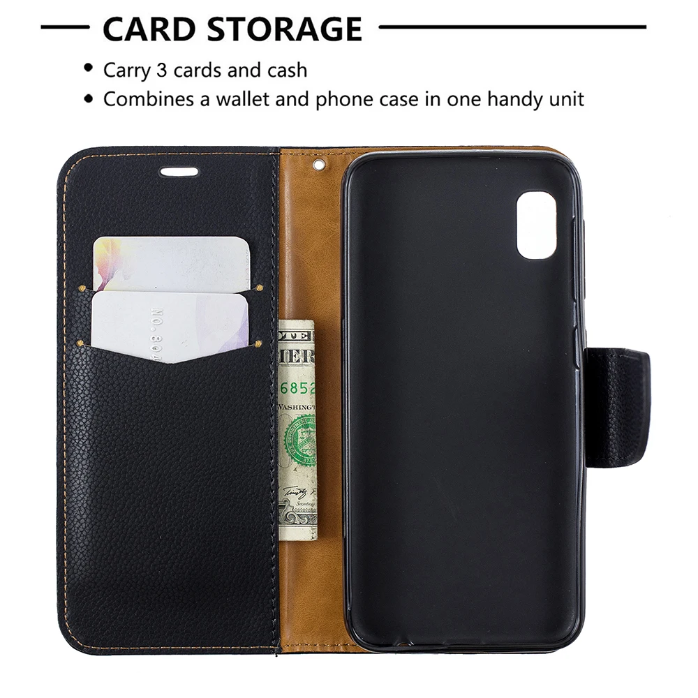 Wallet Phone Case For Samsung Galaxy A10E Cover PU Leather Flip Stand Wrist Strap Credit Card Slots Magnetic Closure