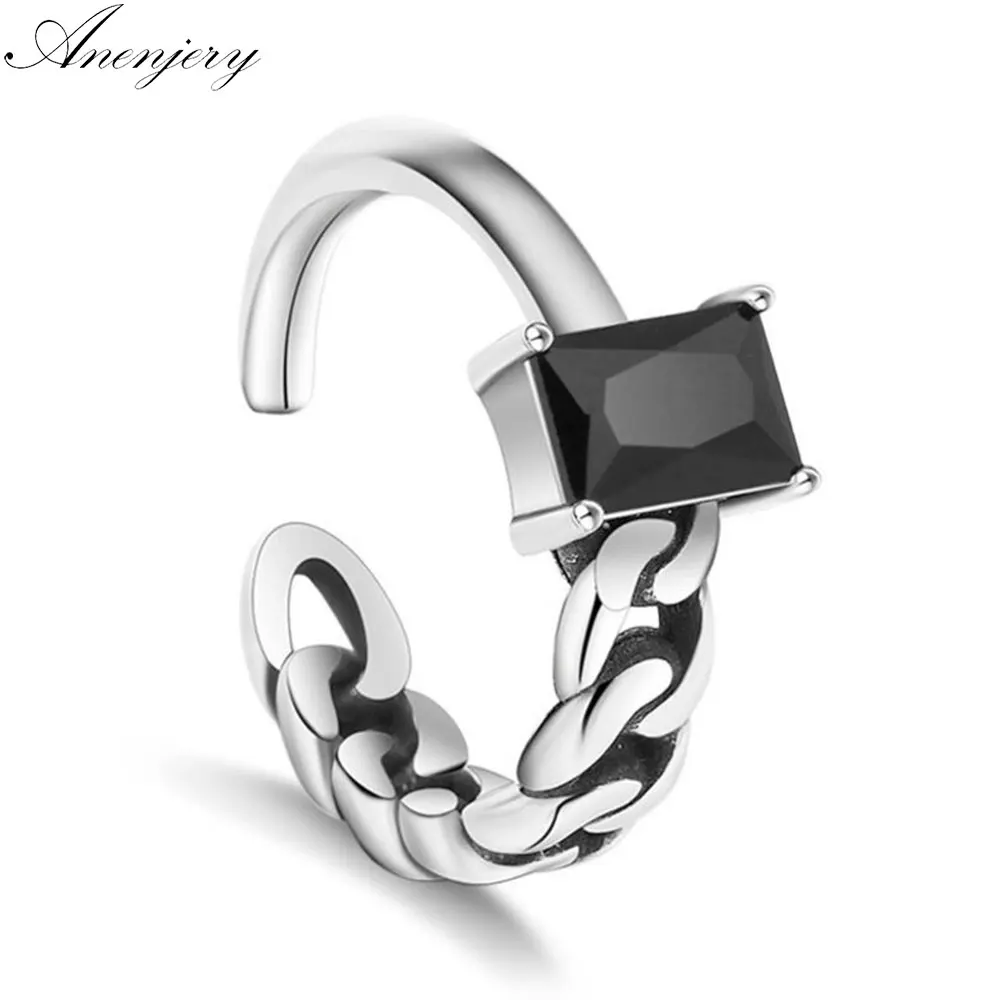 

Anenjery Tricolor 925 Sterling Silver Opening Rings Zircon Irregular Twisted Chain Model Thai Silver Ring For Women bague S-R125
