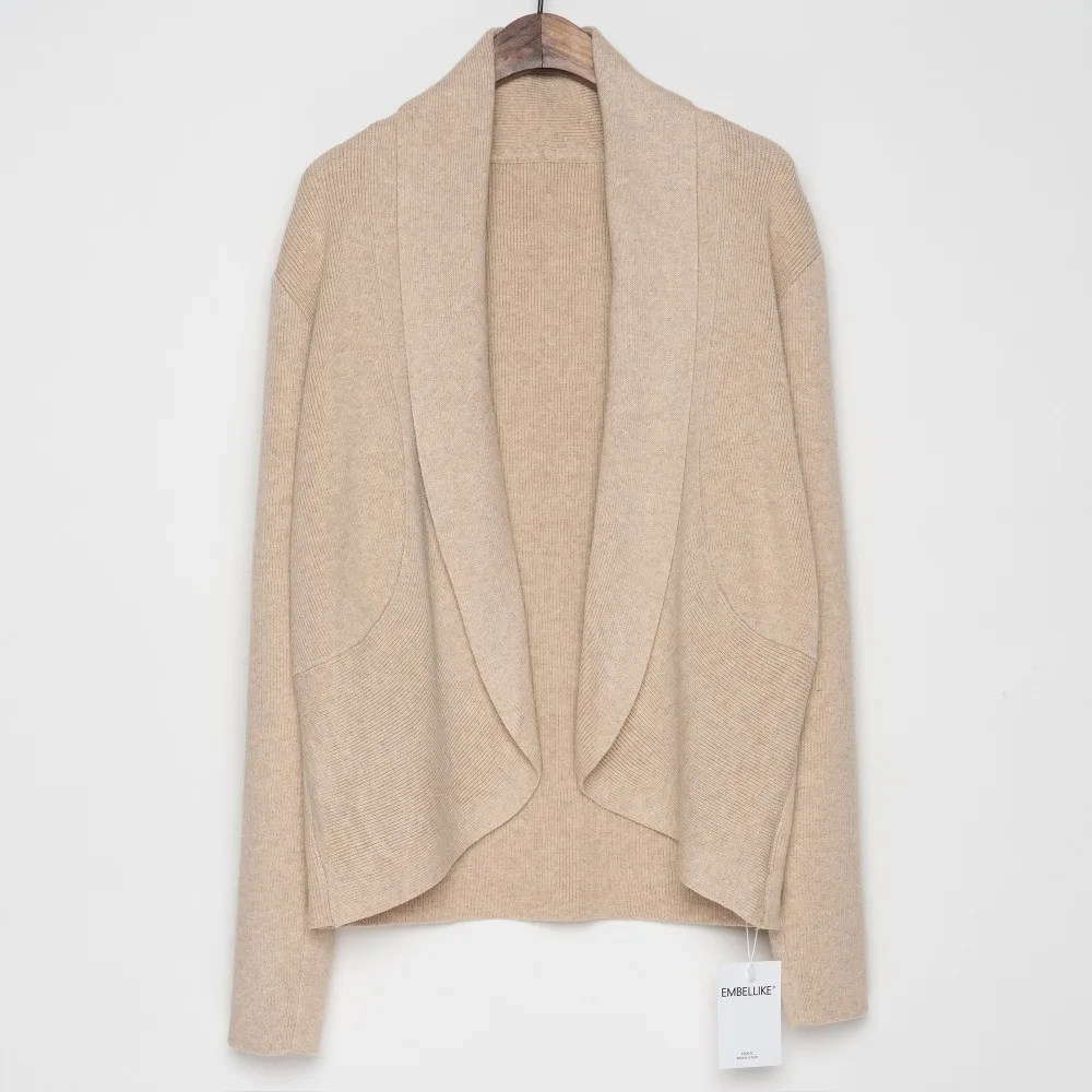 Women Shawl Collar Cardigan Sweater Knitted Style Cardigans Beige , black marl, black-in 