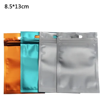 

8.5*13cm Ziplock Aluminum Foil Clear Plastic Packing Bag With Hang Hole Reclosable Mylar Foil Cereal Food Storage Bag 100pcs/lot