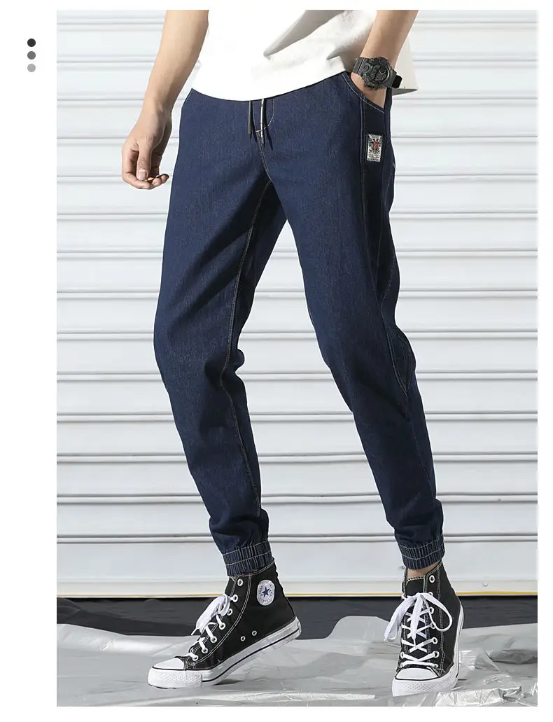Fashion Denim Jeans Men Cotton Taper Harem Pant Cargo Male Jeans Youth Elastic Waist Stretch Trousers Quality China Brand Jeans 13