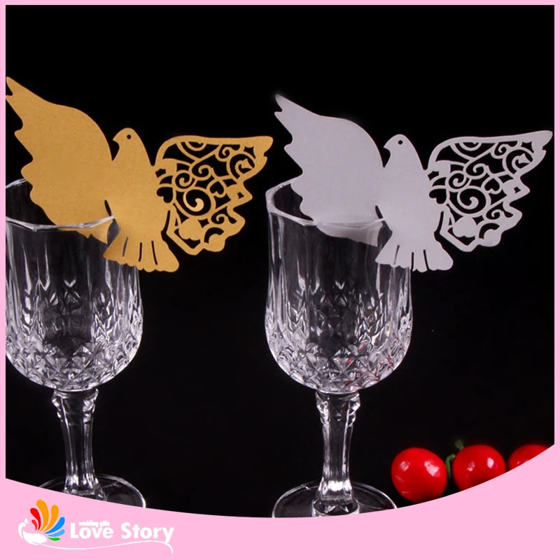

25pcs Laser Cut Lovely Dove Pattern Table Name Place Escort Cup Card Wine Glass Cards Wedding Cards Party Decoration Supplies