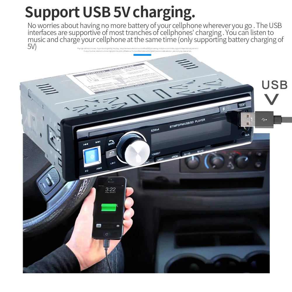 Автомагнитола 1068BT 12 В Bluetooth 1 Din FM Aux|Автомобильные радиоприемники| |