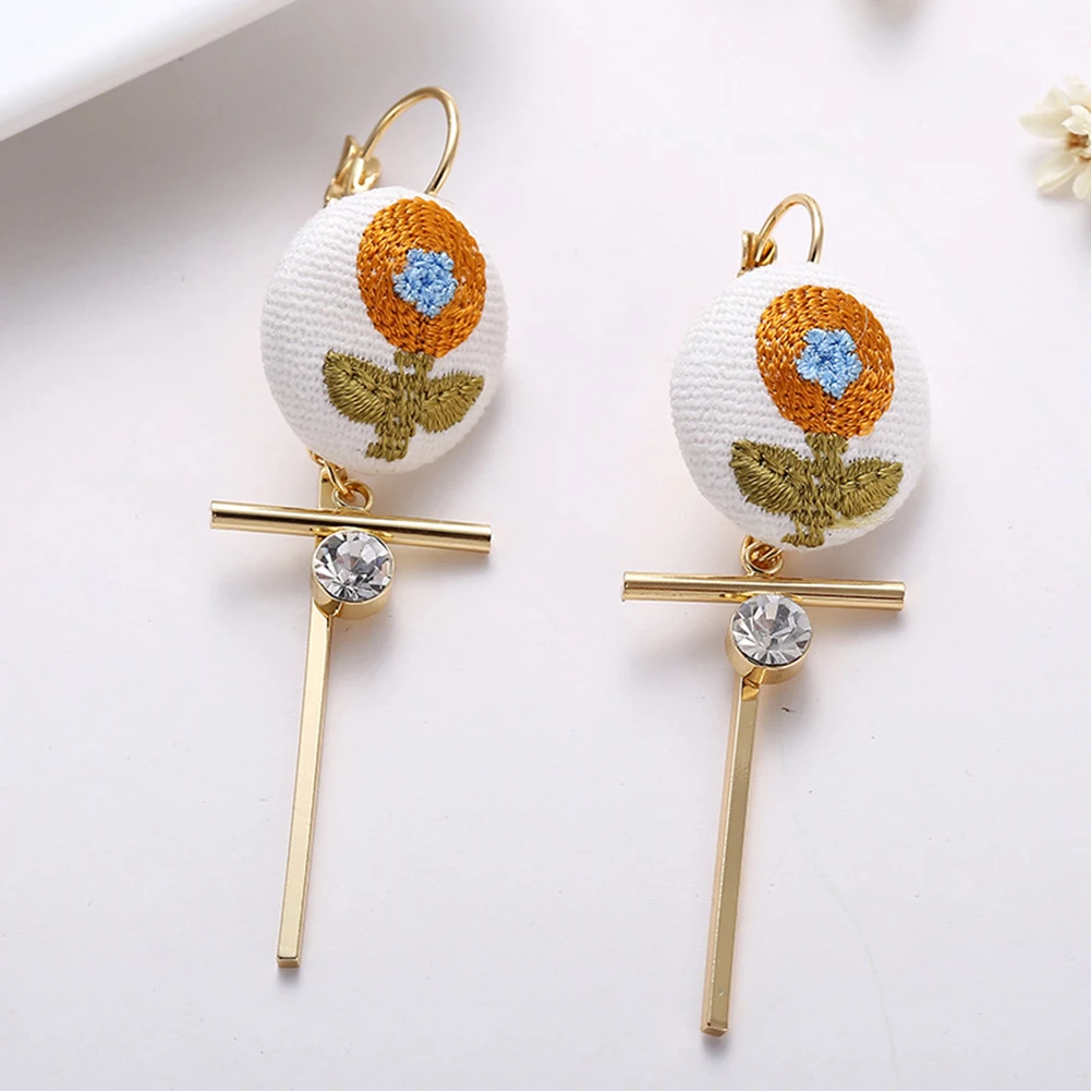 

Creative Flowers Pineapple Tree Animal Pattern Embroidered Ball Earring Jewelry Gift For W