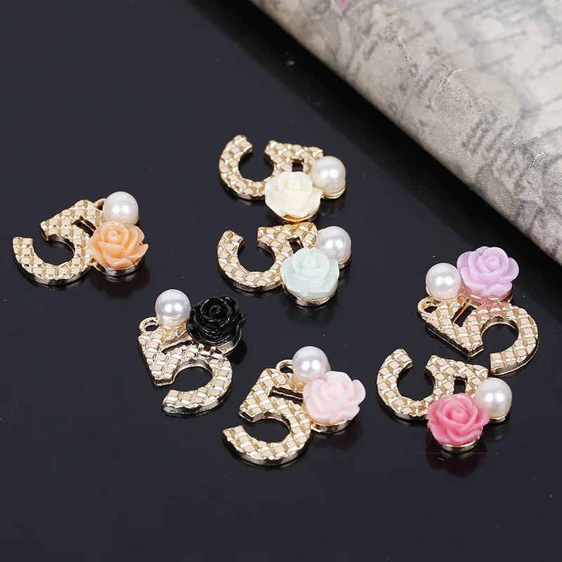 

2016New 30Pcs Resin Rose and Alloy Number "5" Pearl Buttons/Buckleor DIY Pendant for DIY Hair accessories ZJ64