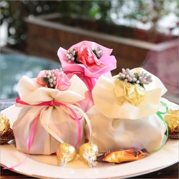 

50pcs/lot Wholesale silk Bags Witj Flowers for Wedding Pouches Party Favor Candy Bag Jewelry Bags Packing Gift free Shipping