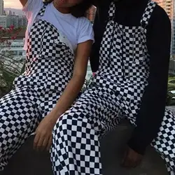 MoneRffi 2019 Ретро старой школы уличная одежда в стиле хип-хоп комбинезон плед печати Шахматная комбинезоны для девочек для женщин Harajuku