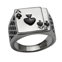 2016 New Arrival Men’s White Gold Plated Black Enamel Spades Poker Ring Finger Jewelry