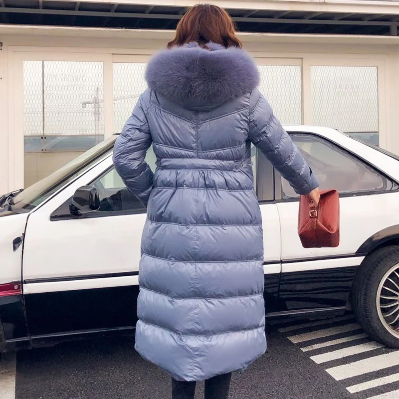 Beste 2019 Vrouwelijke Dikker Warme Winter Down Jas Vrouwen Grote Echte Natuurlijke Vossenbont Witte Eend Neer Parka Hooded Winter Jas vrouwen