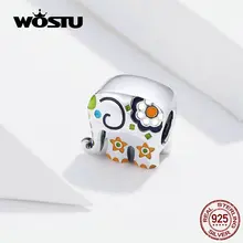 WOSTU 925 Sterling Silver Colorful Happy Elephant Beads Enamel Charms Fit Original Bracelet Pendant Fashion Jewelry Gift FNC095