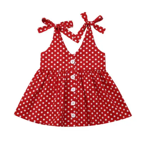 

1-4Years Toddler Baby Girls Sleeveless Polka Dot Shoulder Strap Dress Casual Clothes