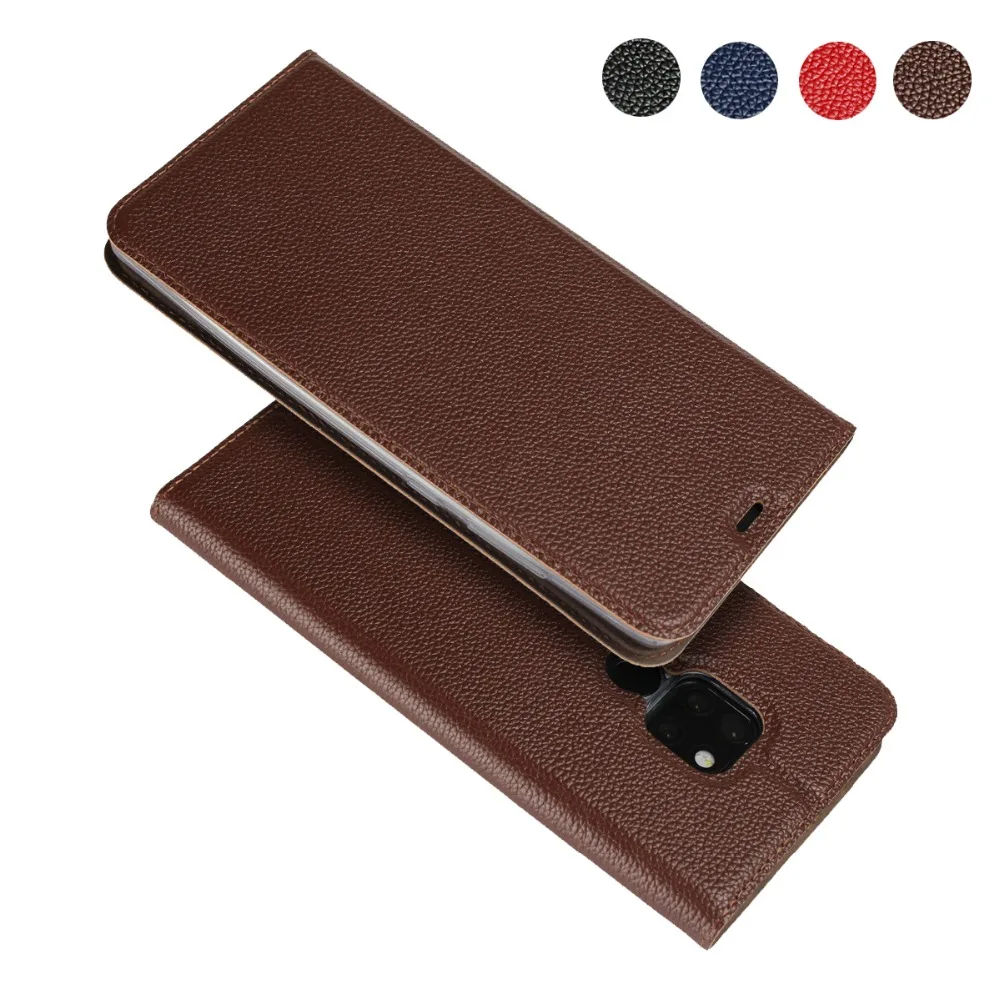 

LUCKBUY For Huawei Mate 20 Ultra-thin First Layer Cowhide Litchi Grain Genuine Leather Flip Case for Huawei Mate 20 Pro fundas