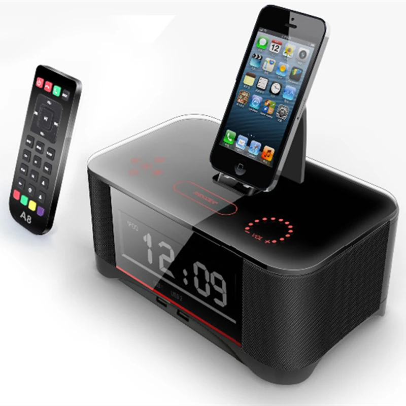 

Hot sale A8 LCD Digital FM Radio Alarm Clock NFC bluetooth Speaker Remote Control for iPhone7 8 X Ipad for Samsung
