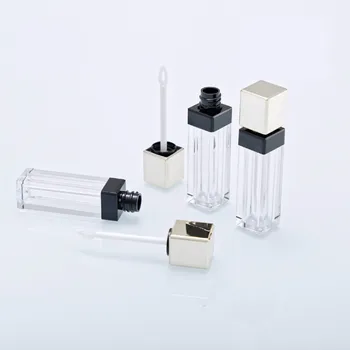 

100 pcs empty plastic lip gloss tube 5ml square lip oil packing container with golden cap