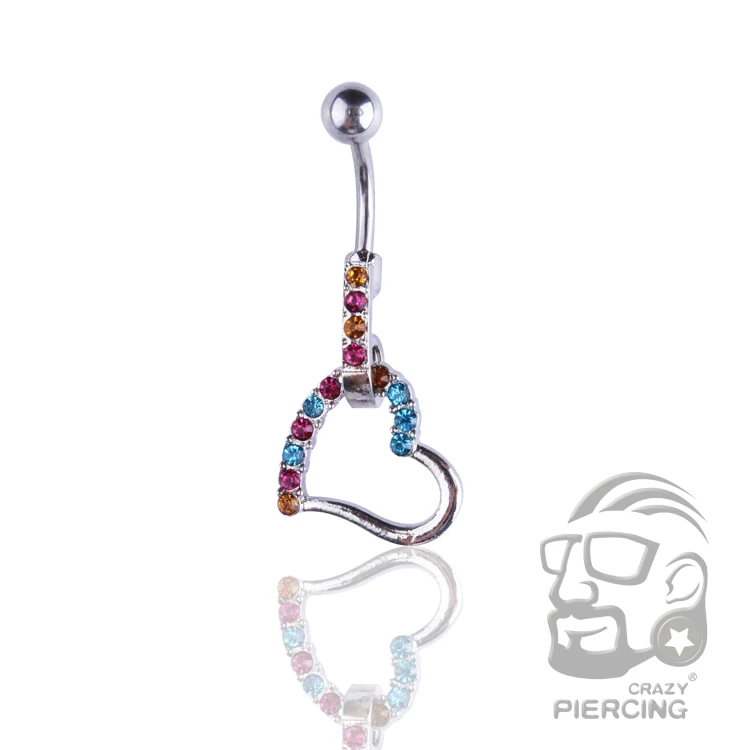 Belly Button Ring 316L Stainless Steel Heart Multicolor Gems Navel Piercing Jewelry 1.6*10*5*8mm |
