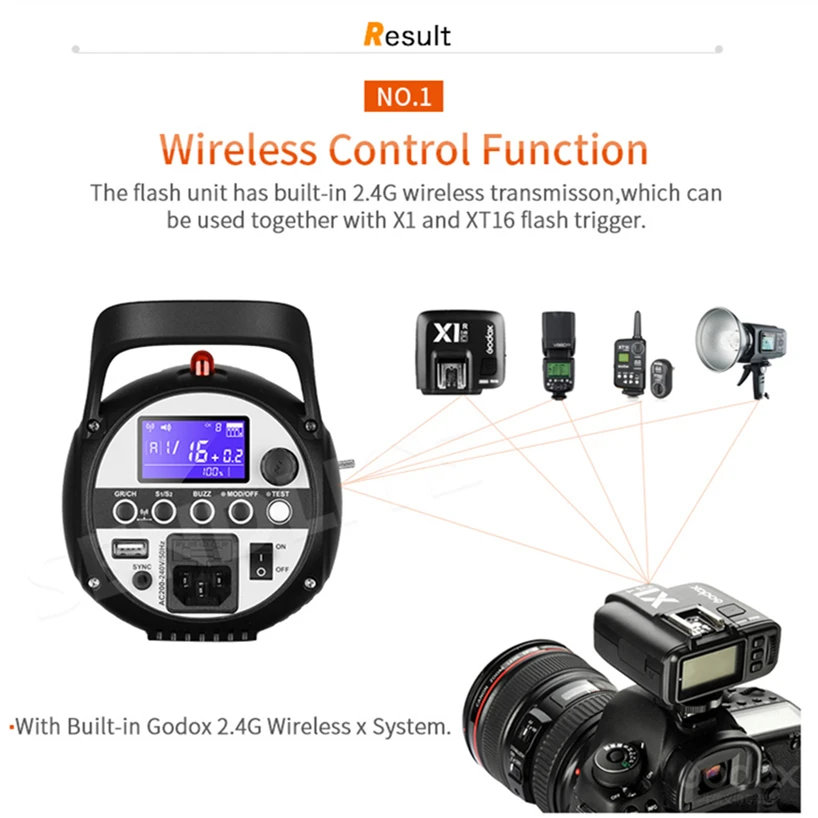 Godox SK400II профессиональная 400Ws студийсветильник вспышка лампа Встроенная GN65 2 4G