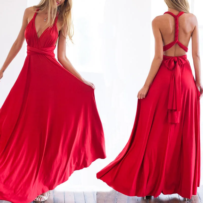 

Sexy Women Boho Maxi Club Dress Red Bandage Long Dress Party Multiway Bridesmaids Convertible Robe Longue Femme 2017