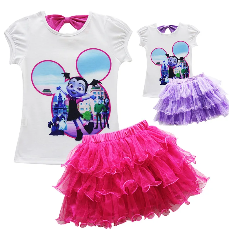 

Vampirina Girl Clothing Set Junior Batwoman The Vamp Kids Clothes Children Summer T-shirt + Skirt 2pcs Suit