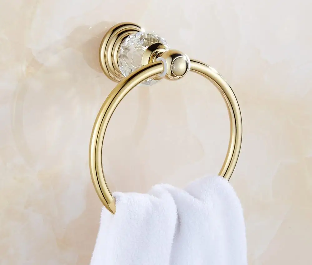 Античный Золотой латунный полированный набор аксессуаров для ванной комнаты набор хрустальных аксессуаров для ванной комнаты Er1 набор настенных товаров для ванной комнаты - Цвет: Towel Ring